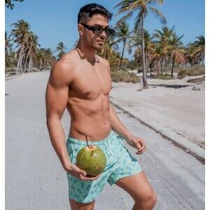 NWT Bermies Men's L Classic Liner 5.5" Stretch Swim Trunk Shorts Pineapple Print